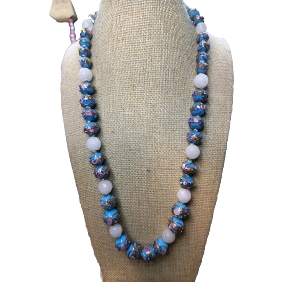 Blue Wedding Cake and Facted white Jade 22 inch  necklace - Picture 3 of 9